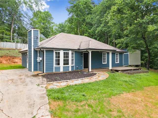 3208 Navajo Cir, Gainesville, GA 30501 - view of front facade featuring a chimney, concrete driveway, and roof with shingles