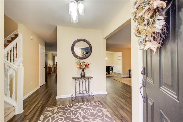 entryway with dark hardwood / wood-style flooring