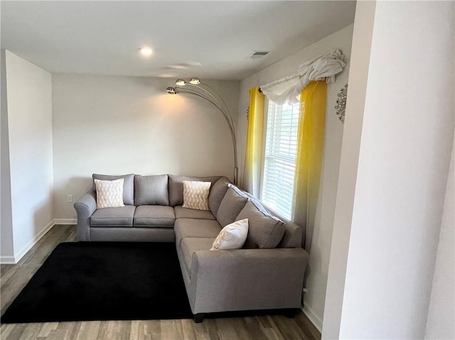 living room with hardwood / wood-style floors