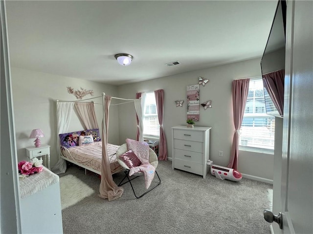 carpeted bedroom with multiple windows