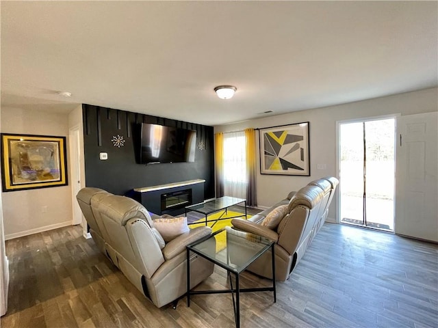 living room with hardwood / wood-style floors