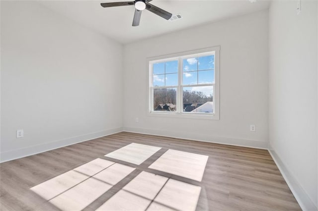 spare room featuring ceiling fan and light hardwood / wood-style floors