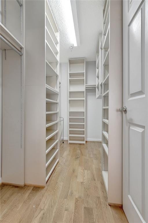 walk in closet featuring light hardwood / wood-style flooring