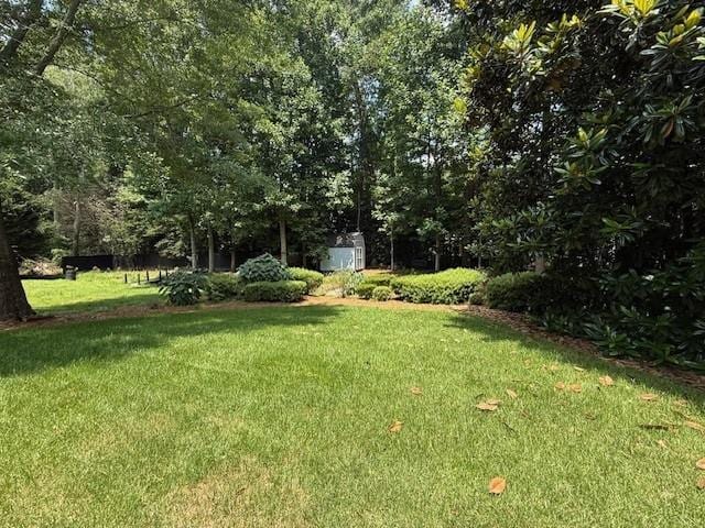 3545 Manchester Dr, Lawrenceville, GA 30044 - view of green lawn featuring a storage shed