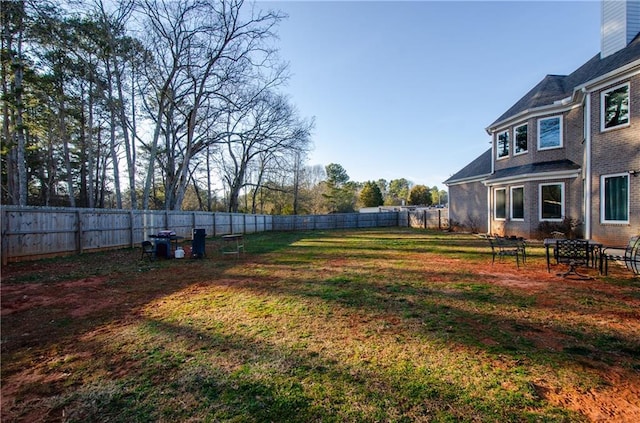 view of yard with a fenced backyard