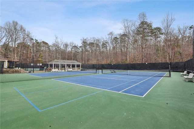 view of tennis court with fence