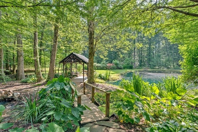 3122 Harmony Rd, Temple, GA 30179 - view of yard with a gazebo, a view of trees, and a water view