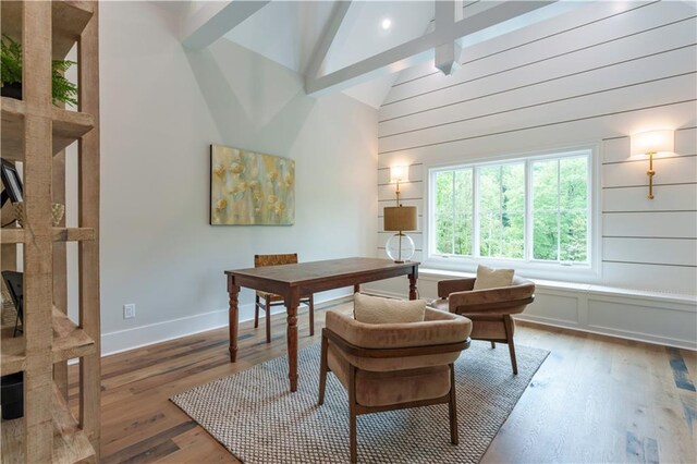 541 Londonberry Rd, Atlanta, GA 30327 - office space with light wood-type flooring, baseboards, high vaulted ceiling, and beamed ceiling