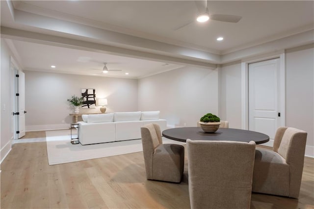 541 Londonberry Rd, Atlanta, GA 30327 - dining area with ceiling fan, light wood-style floors, crown molding, baseboards, and recessed lighting