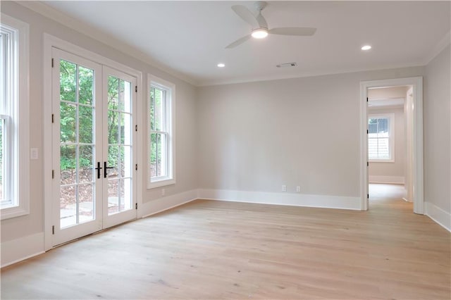 541 Londonberry Rd, Atlanta, GA 30327 - unfurnished room with crown molding, light wood finished floors, french doors, baseboards, and a ceiling fan