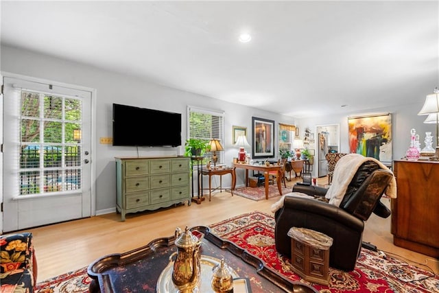 1138 Berkeley Rd, Avondale Estates, GA 30002 - living room featuring plenty of natural light, wood finished floors, and recessed lighting