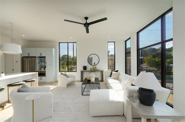 816 Berne St Unit 6, Atlanta, GA 30316 - living area featuring a ceiling fan, floor to ceiling windows, and recessed lighting