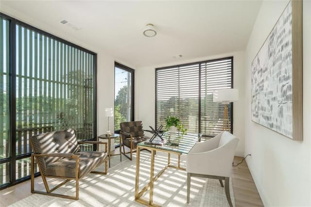 816 Berne St Unit 6, Atlanta, GA 30316 - sunroom featuring a wall of windows, baseboards, and wood finished floors