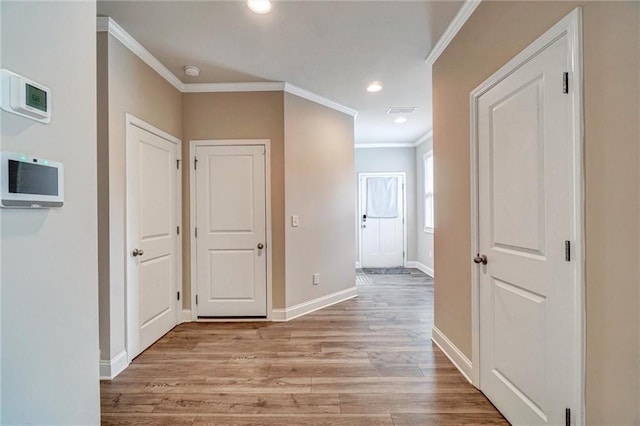 1858 Belmore St SE, Smyrna, GA 30080 - corridor with ornamental molding, light wood-style flooring, and recessed lighting