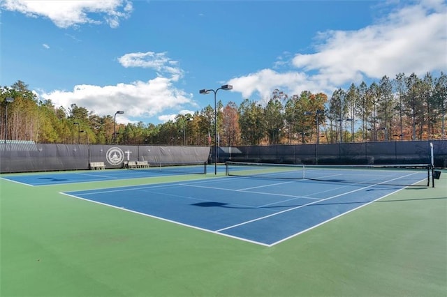 view of tennis court with fence