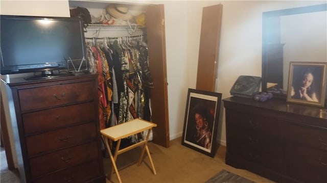 bedroom with carpet flooring and a closet
