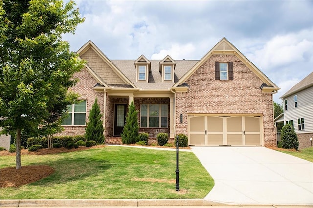 2665 Crowbrook Way, Cumming, GA 30040 - craftsman inspired home featuring brick siding, driveway, a front yard, and a garage