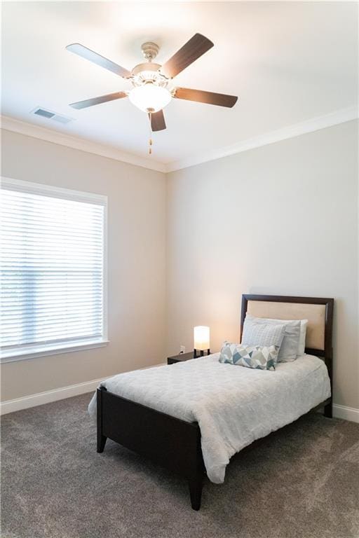 2665 Crowbrook Way, Cumming, GA 30040 - bedroom featuring carpet, crown molding, baseboards, and ceiling fan