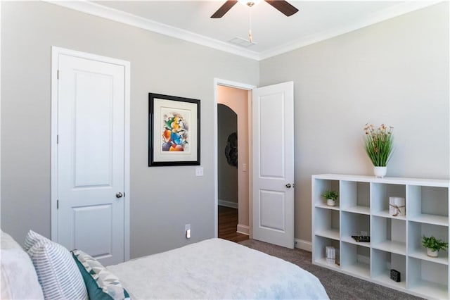 2665 Crowbrook Way, Cumming, GA 30040 - bedroom featuring carpet floors, crown molding, ceiling fan, and baseboards