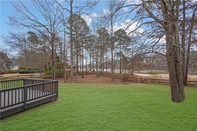 view of yard featuring a wooden deck