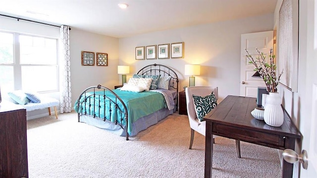 carpeted bedroom with multiple windows