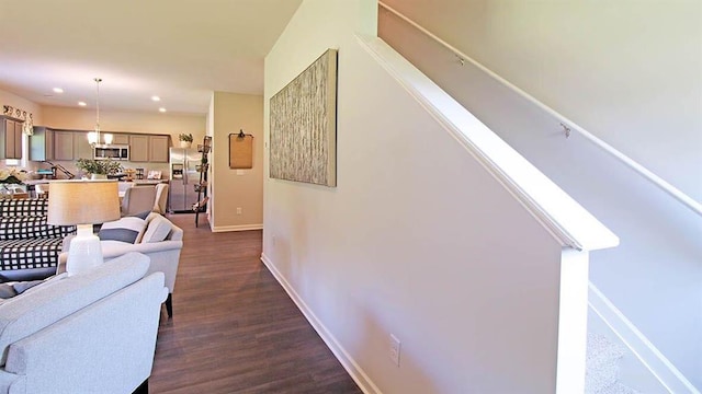 living room with dark wood-type flooring