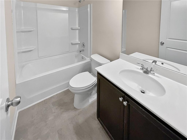 full bathroom with toilet, vanity, and shower / bathing tub combination