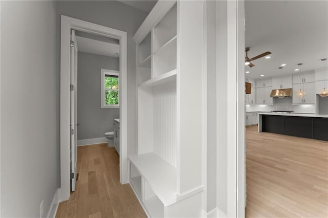 1420 Coretta Bnd, Atlanta, GA 30318 - mudroom featuring light wood-type flooring, a ceiling fan, recessed lighting, and baseboards