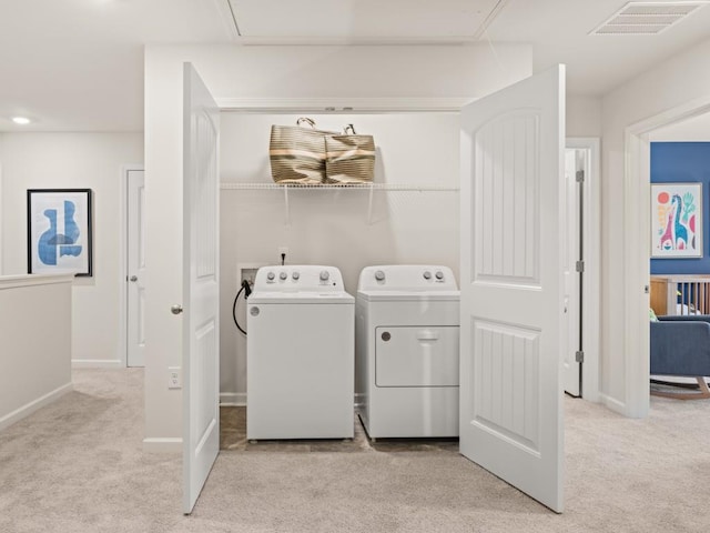 10 Rustin Rdg, Dahlonega, GA 30533 - washroom featuring attic access, independent washer and dryer, and light carpet