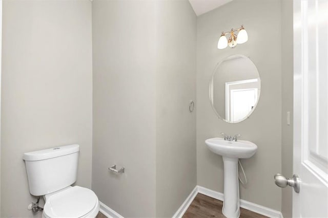 bathroom with wood-type flooring and toilet