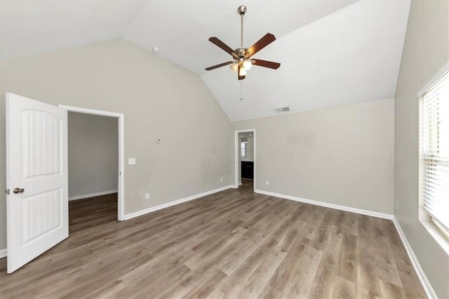 full bathroom with toilet, hardwood / wood-style floors, separate shower and tub, and vanity