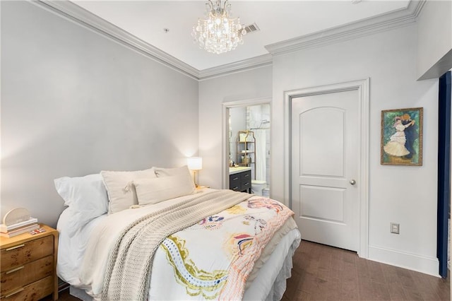 1055 Piedmont Ave NE Unit 106, Atlanta, GA 30309 - bedroom featuring crown molding, a chandelier, and connected bathroom