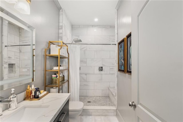 1055 Piedmont Ave NE Unit 106, Atlanta, GA 30309 - bathroom with vanity, a tile shower, and recessed lighting