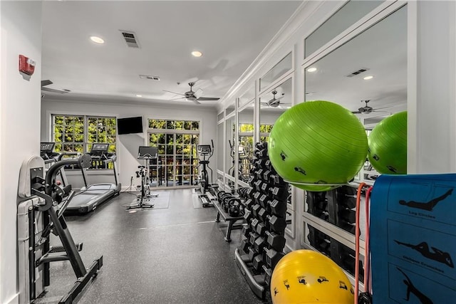 1055 Piedmont Ave NE Unit 106, Atlanta, GA 30309 - exercise room with ceiling fan, recessed lighting, and crown molding