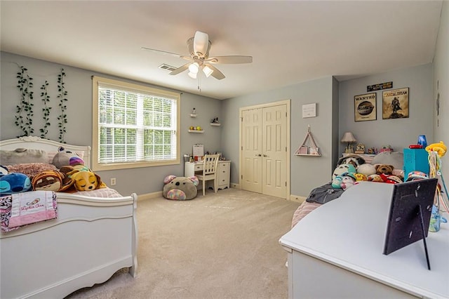 20 Jasmine Ct, Newnan, GA 30265 - bedroom with light colored carpet, a closet, and ceiling fan