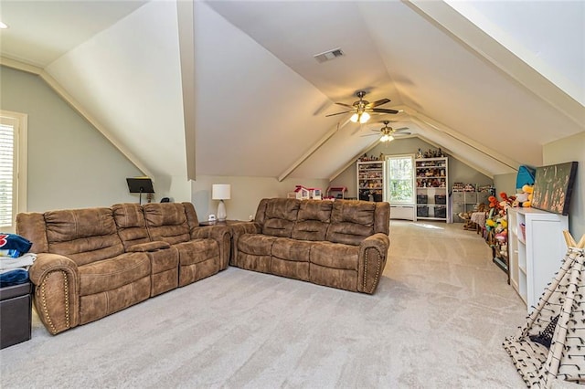 20 Jasmine Ct, Newnan, GA 30265 - living area with carpet, lofted ceiling, and ceiling fan