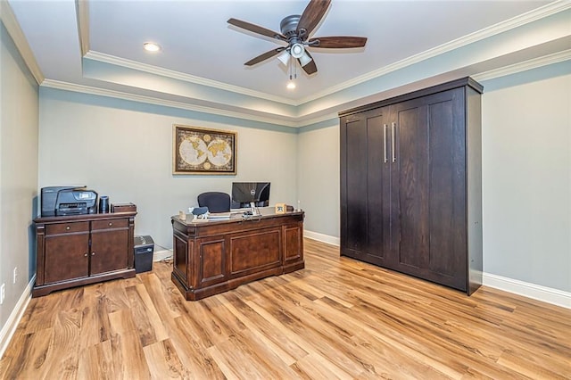 20 Jasmine Ct, Newnan, GA 30265 - office area with a ceiling fan, light wood finished floors, and crown molding