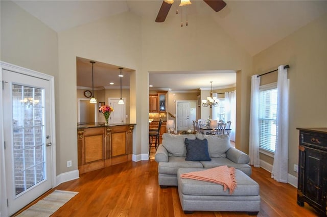 living room featuring baseboards and wood finished floors