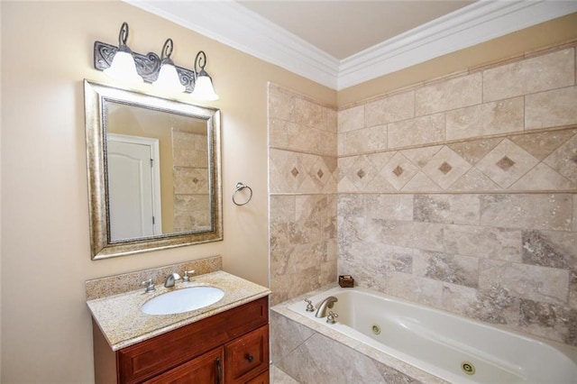 full bathroom featuring crown molding and vanity