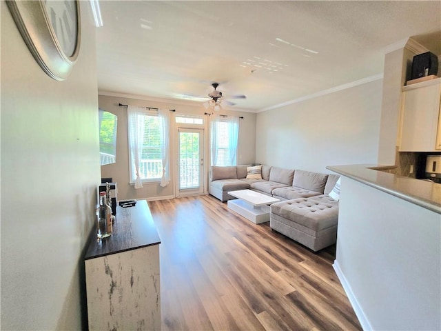1975 Nocturne Dr Unit 2206, Alpharetta, GA 30009 - living room featuring ornamental molding, light wood-type flooring, and ceiling fan
