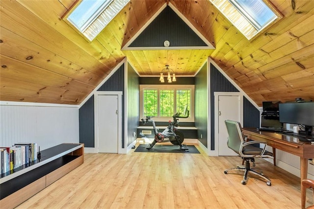 891 Paoli Ave SE, Atlanta, GA 30316 - office area featuring a skylight, lofted ceiling, wood finished floors, and wooden ceiling
