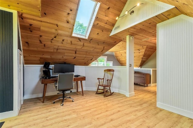891 Paoli Ave SE, Atlanta, GA 30316 - office space with wood finished floors, a skylight, lofted ceiling, wainscoting, and baseboards