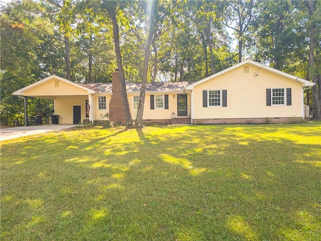 single story home with a front lawn and a carport