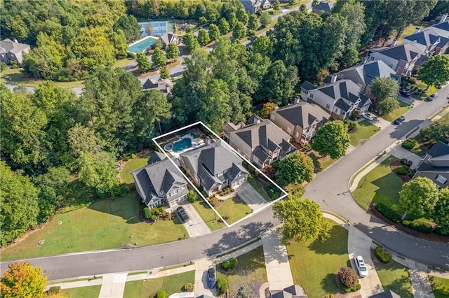 drone / aerial view with a residential view
