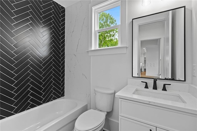 6120 Hutchins Dr, Buford, GA 30518 - bathroom featuring vanity, toilet, and shower / tub combination