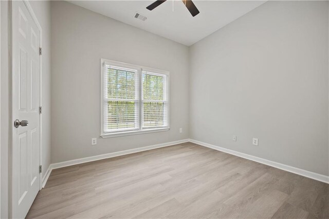 6329 Edgewater Cv, Fairburn, GA 30213 - empty room with light wood-style flooring, baseboards, visible vents, and ceiling fan