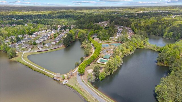 6329 Edgewater Cv, Fairburn, GA 30213 - birds eye view of property featuring a wooded view and a water view
