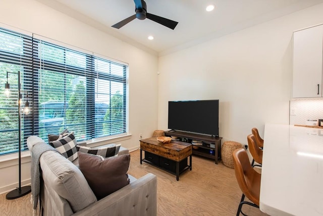 417 E College Ave Unit 102, Decatur, GA 30030 - living room featuring ceiling fan, light wood-type flooring, and recessed lighting