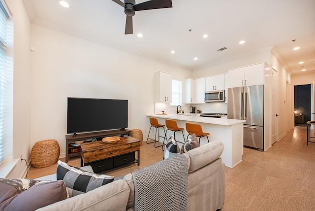 417 E College Ave Unit 102, Decatur, GA 30030 - living room with a ceiling fan, recessed lighting, and light wood finished floors