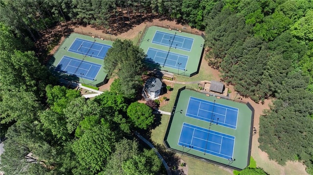 drone / aerial view with a view of trees